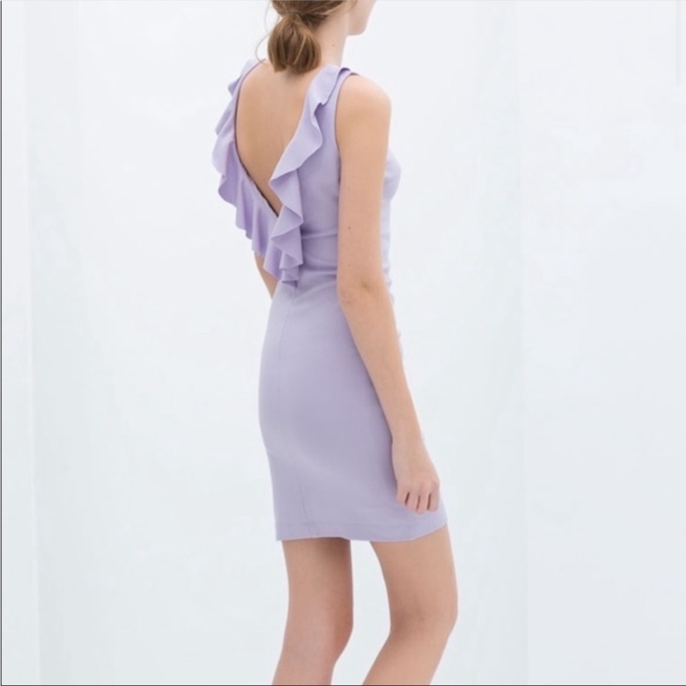 Zara Trafaluc Lavender Low Back Ruffle Bodycon Office Siren Pastel Summer
